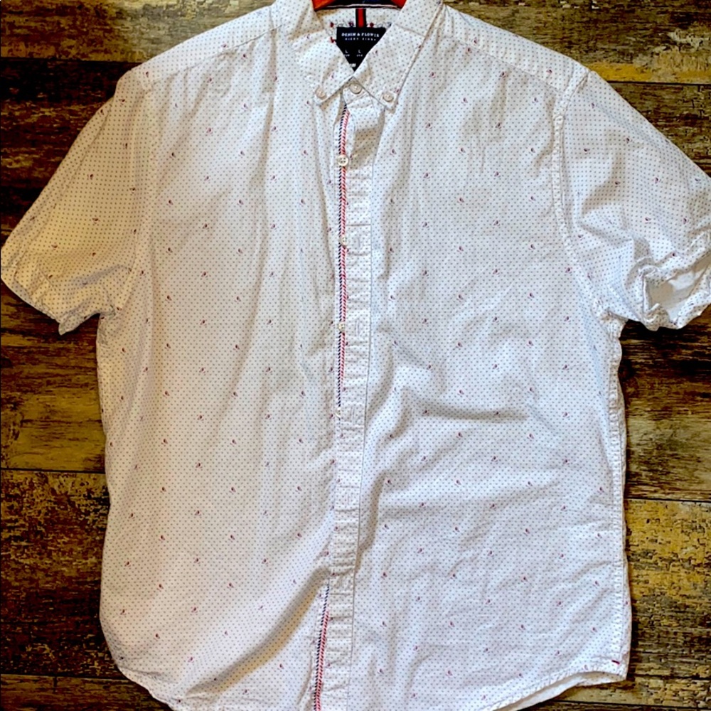 Denim and Flower short sleeve, button down shirt